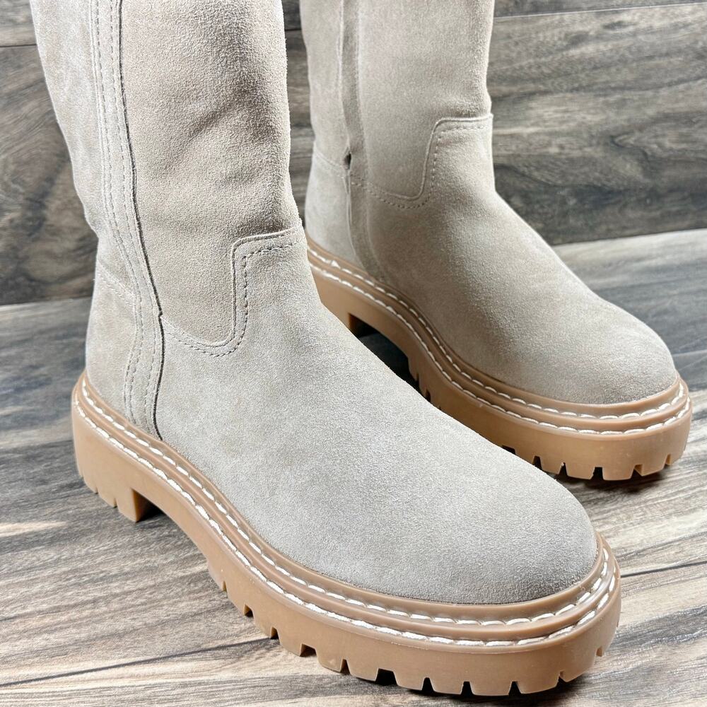 NEW Splendid Adria 7M Suede Taupe Lug Sole Mid Calf Boots Booties - Picture 6 of 11